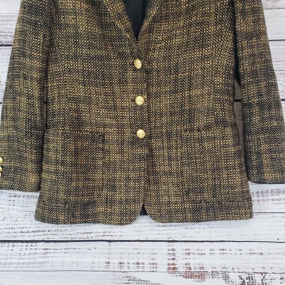 Vintage Womens Wool Blend Tweed Blazer Sz 10 Brown Black with Gold Shimmer Italy - Picture 5 of 14
